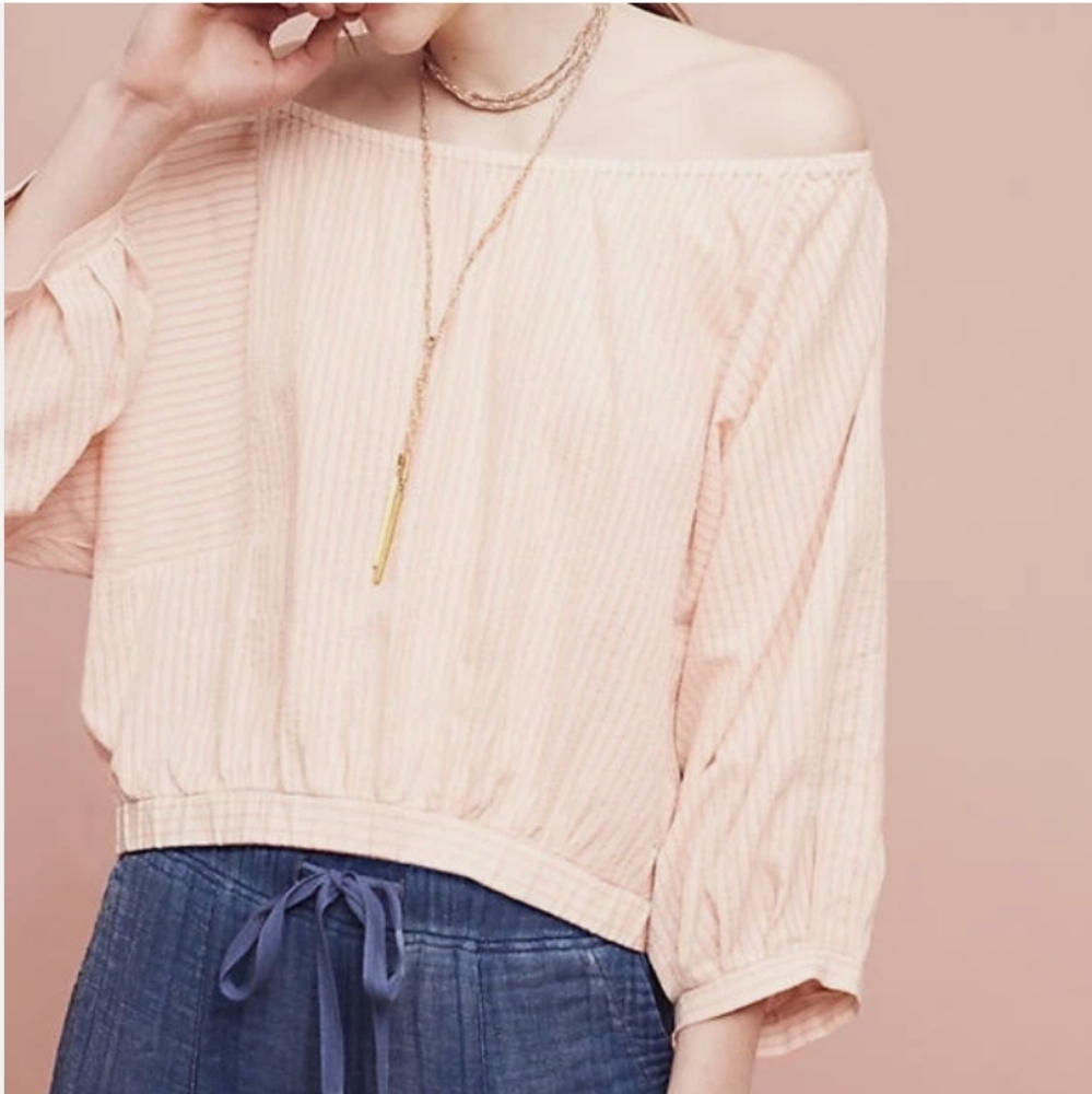 | Anthropologie | Holding Horses Pink/Cream Stripe Crop Top Size XS